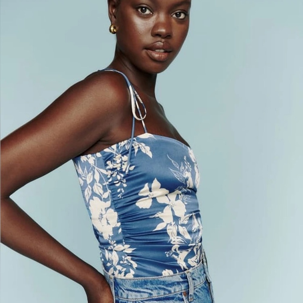 NWT- Reformation Lucrezia Silk Top in Cyanotype